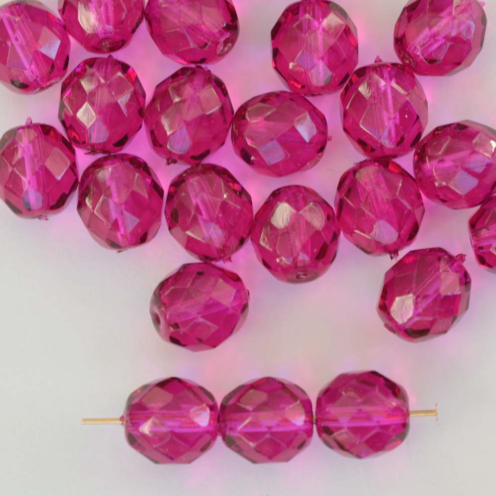 Fire Polished Pink 10 mm Crystal Fuchsia 0003067277 Czech Glass Bead x